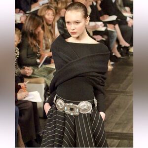 Ralph Lauren Fall ‘04 Black Chalk Stripe Cashmere Blend Knit Infinity Wrap Stole